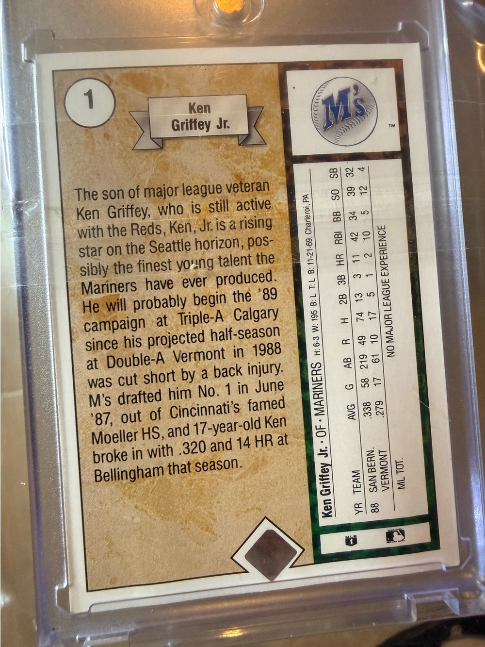 1989 UPPER DECK KEN GRIFFEY JR. SEATTLE MARINERS ROOKIE #1 RC rookie card . Hall - Picture 2 of 5